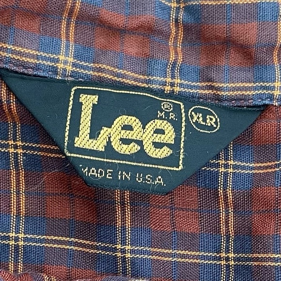 LEE Vintage Made in the USA Button Down Plaid Red Blue Shirt Sz XL - Picture 2 of 7